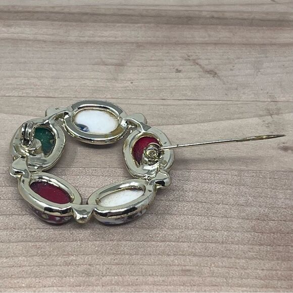 Vintage Millefiore Venetian Glass Brooch Murano Art Cabochons Gold tone - Picture 8 of 10